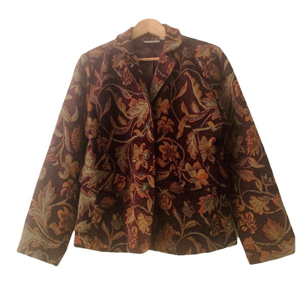 Vtg Kenar Women’s Brown Floral Tapestry Blazer Jacket Size 8 Bohemian Artsy